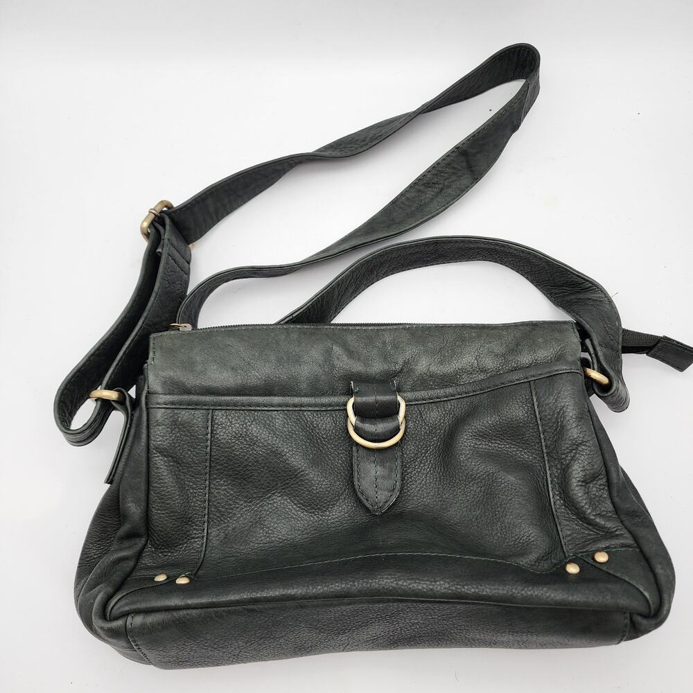 Great American Leather Works Green Leather Handbag Crossbody Shoulder Bag Grunge